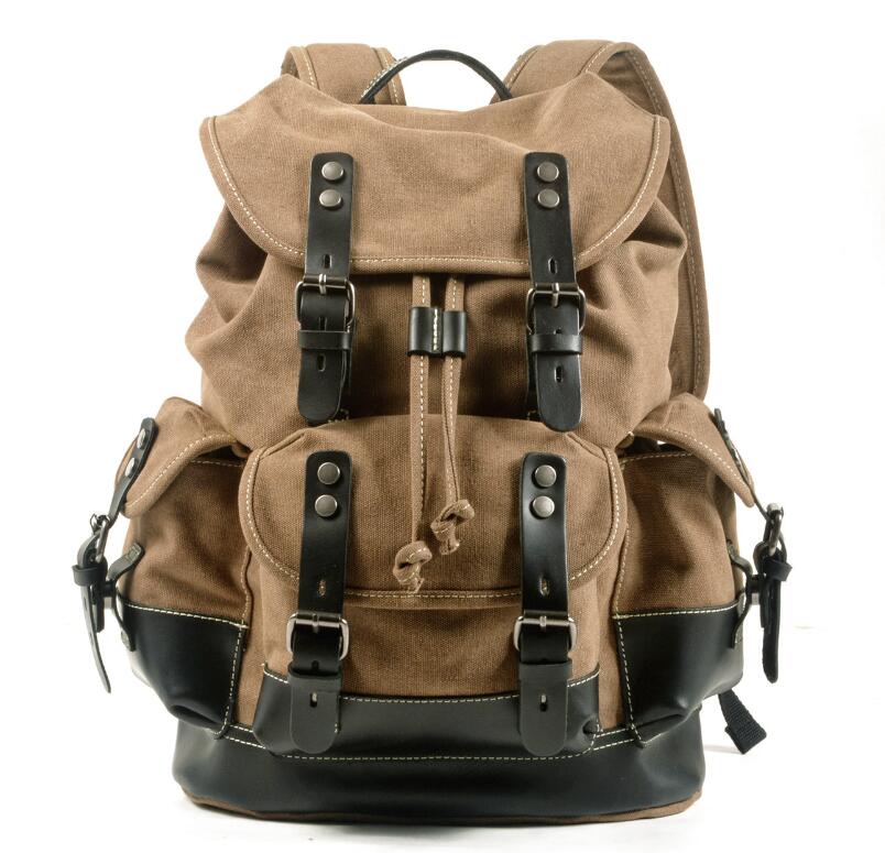 Men's Canvas Backpack Laptop Bag Outdoor Leisure Student Large Capacity Stitching Hiking