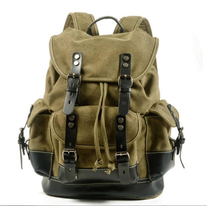 Men's Canvas Backpack Laptop Bag Outdoor Leisure Student Large Capacity Stitching Hiking