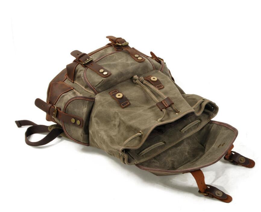 Men's Canvas Backpack Laptop Bag Outdoor Leisure Student Large Capacity Stitching Hiking