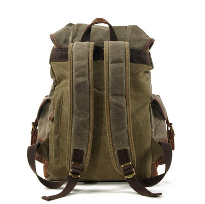 Men's Canvas Backpack Laptop Bag Outdoor Leisure Student Large Capacity Stitching Hiking