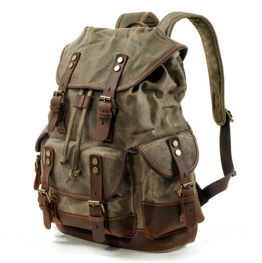 Men's Canvas Backpack Laptop Bag Outdoor Leisure Student Large Capacity Stitching Hiking