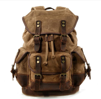 Men's Canvas Backpack Laptop Bag Outdoor Leisure Student Large Capacity Stitching Hiking