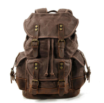 Men's Canvas Backpack Laptop Bag Outdoor Leisure Student Large Capacity Stitching Hiking