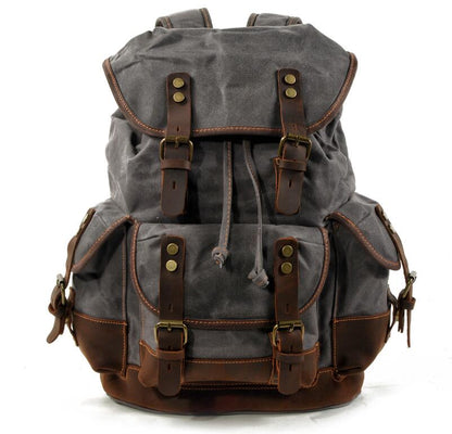 Men's Canvas Backpack Laptop Bag Outdoor Leisure Student Large Capacity Stitching Hiking