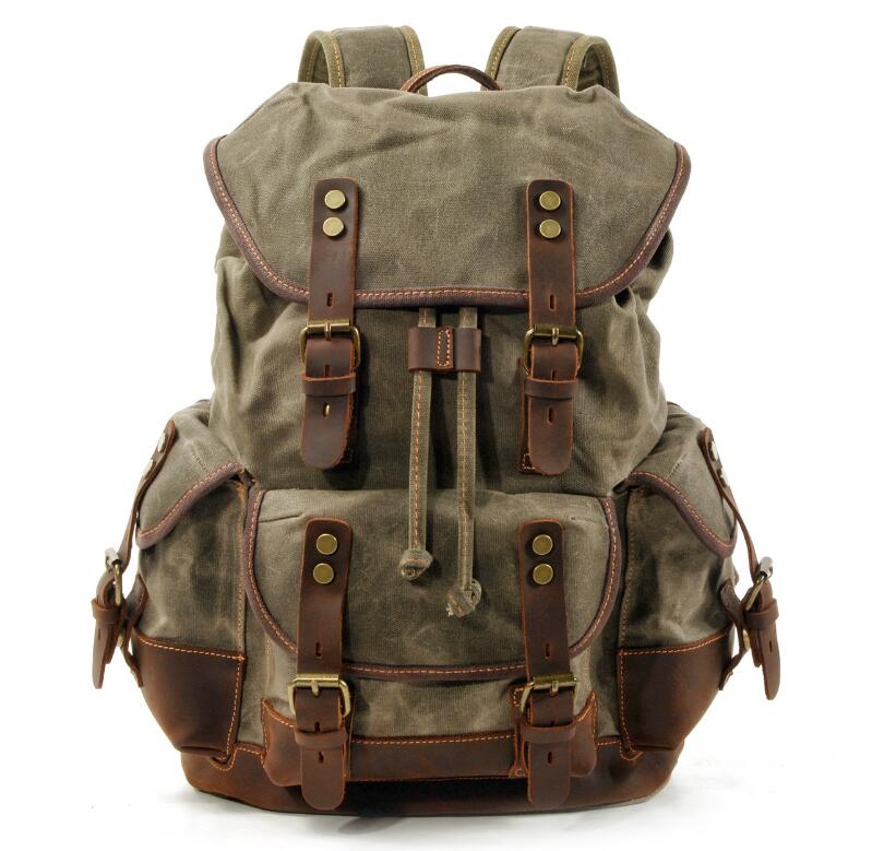 Men's Canvas Backpack Laptop Bag Outdoor Leisure Student Large Capacity Stitching Hiking