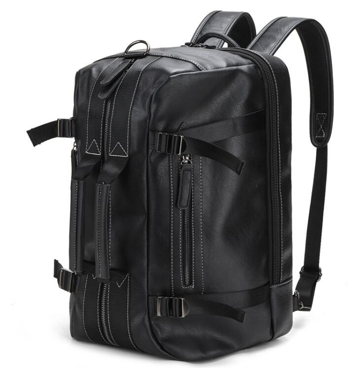 Men's PU Leather Backpack Laptop Bag Travel Large Capacity Portable Diagonal Span Dual Handbag