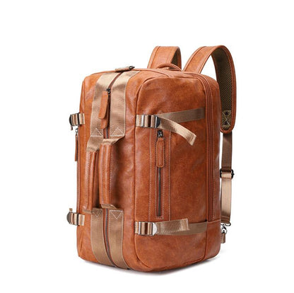 Men's PU Leather Backpack Laptop Bag Travel Large Capacity Portable Diagonal Span Dual Handbag