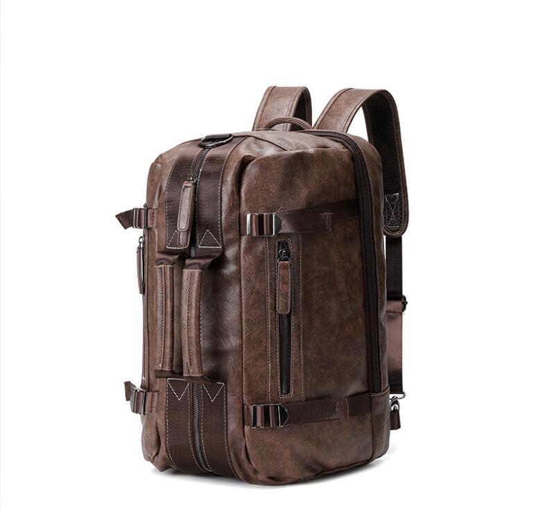 Men's PU Leather Backpack Laptop Bag Travel Large Capacity Portable Diagonal Span Dual Handbag