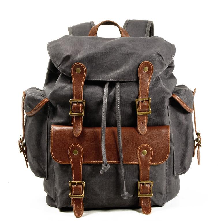 Men's Canvas Backpack Laptop Bag Outdoor Bump World War II Travel Western Cowboy