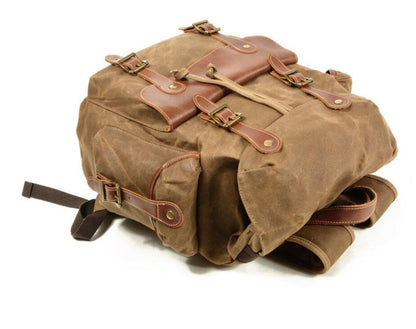 Men's Canvas Backpack Laptop Bag Outdoor Bump World War II Travel Western Cowboy