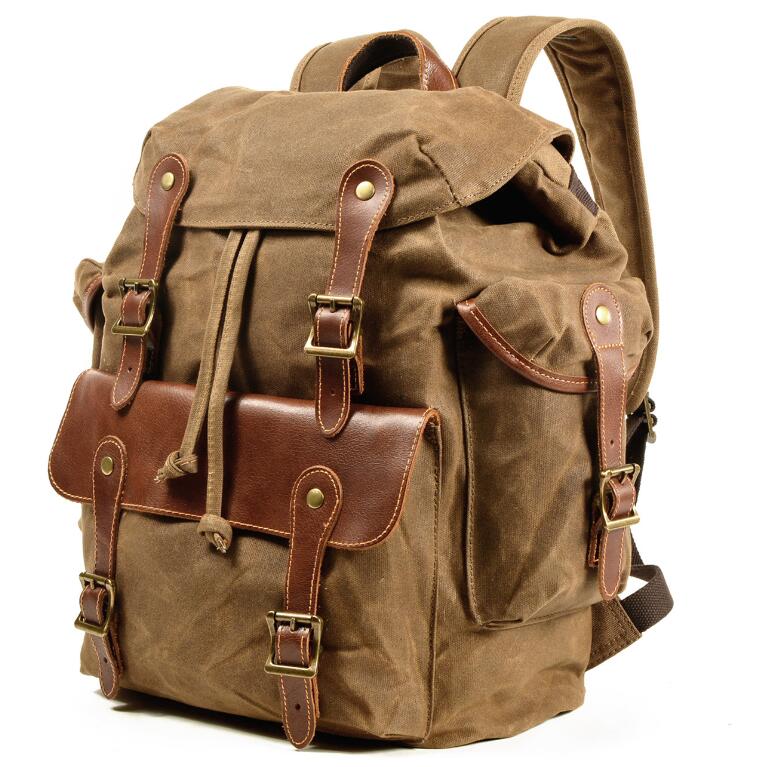 Men's Canvas Backpack Laptop Bag Outdoor Bump World War II Travel Western Cowboy