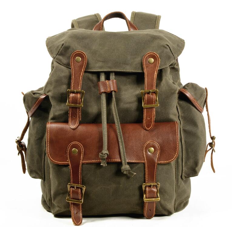 Men's Canvas Backpack Laptop Bag Outdoor Bump World War II Travel Western Cowboy