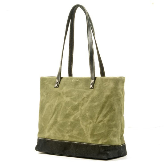 Women's Canvas Shopping Tote Laptop Bag Retro Large Capacity Color Clash Stitching