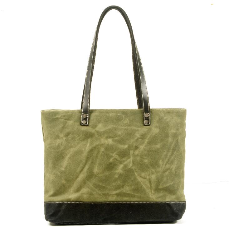 Women's Canvas Shopping Tote Laptop Bag Retro Large Capacity Color Clash Stitching