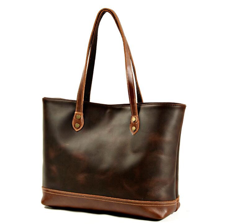 Women's Genuine Leather Shopping Tote Laptop Bag Large Capacity Popular Color Stitching