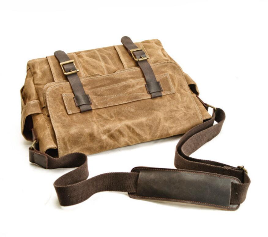 Men's Canvas Messenger Bag Tablet Stitching Retro Fashion Compartment Pockets Large