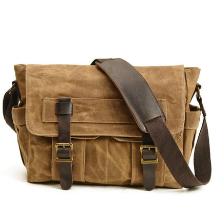 Men's Canvas Messenger Bag Tablet Stitching Retro Fashion Compartment Pockets Large