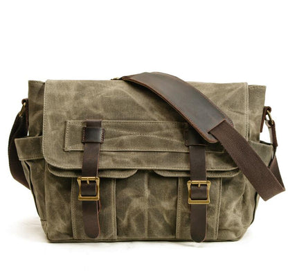 Men's Canvas Messenger Bag Tablet Stitching Retro Fashion Compartment Pockets Large