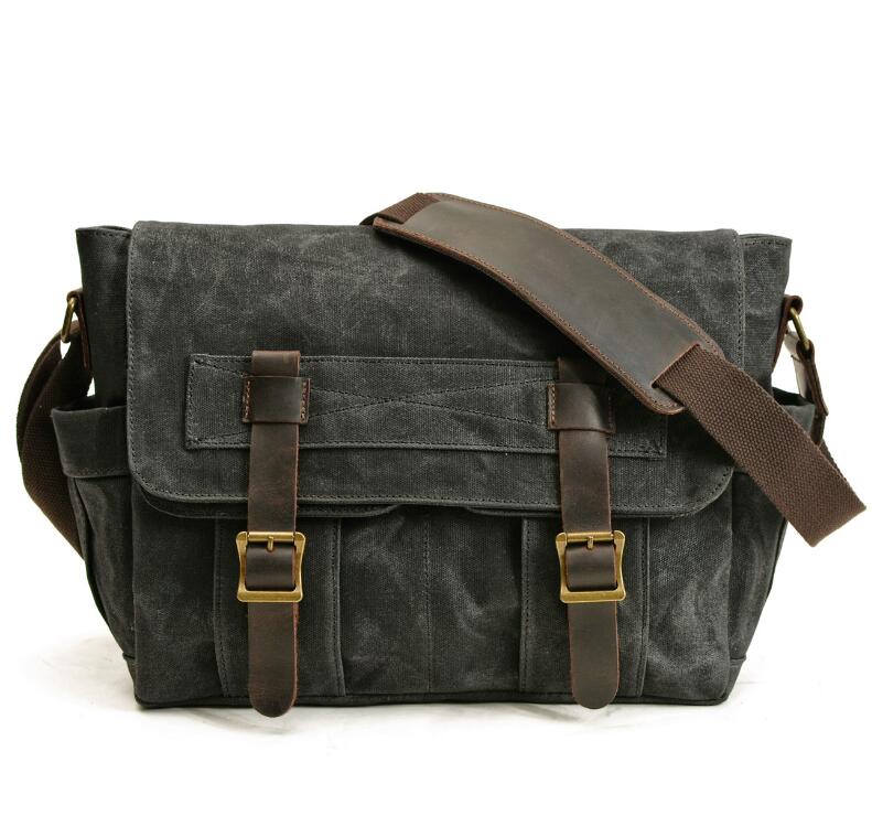 Men's Canvas Messenger Bag Tablet Stitching Retro Fashion Compartment Pockets Large