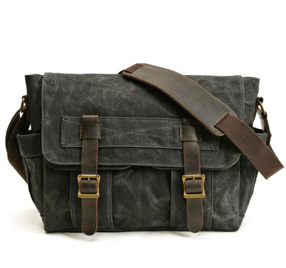 Men's Canvas Messenger Bag Tablet Stitching Retro Fashion Compartment Pockets Large