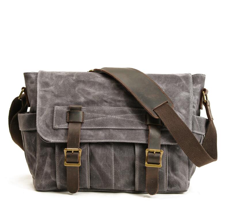 Men's Canvas Messenger Bag Tablet Stitching Retro Fashion Compartment Pockets Large