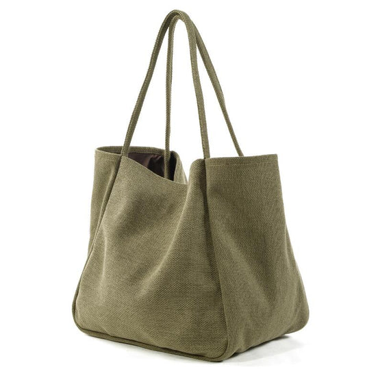 Women's Shopping Tote Laptop Bag Coarse Hemp Cotton Linen Large Capacity Simple Portable