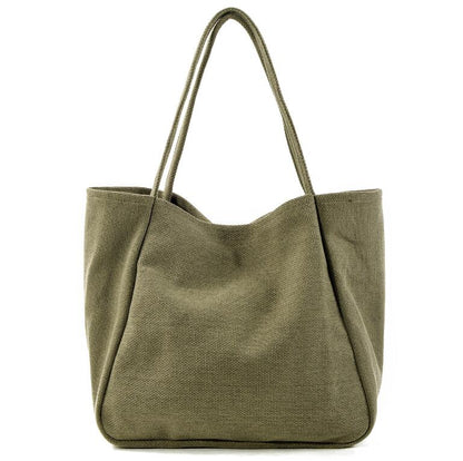 Women's Shopping Tote Laptop Bag Coarse Hemp Cotton Linen Large Capacity Simple Portable