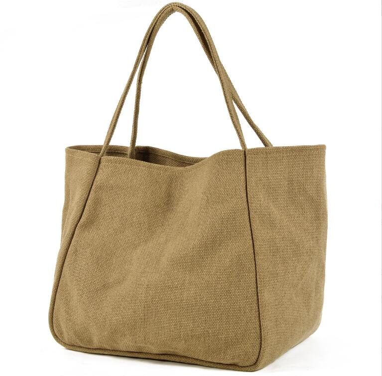 Women's Shopping Tote Laptop Bag Coarse Hemp Cotton Linen Large Capacity Simple Portable