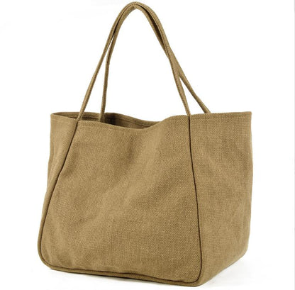 Women's Shopping Tote Laptop Bag Coarse Hemp Cotton Linen Large Capacity Simple Portable