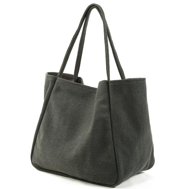 Women's Shopping Tote Laptop Bag Coarse Hemp Cotton Linen Large Capacity Simple Portable