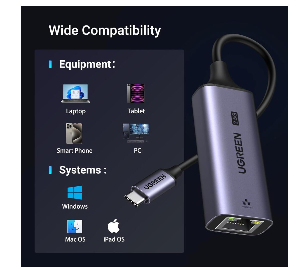 Aluminum LAN Network Adapter USB-C to Ethernet Cable