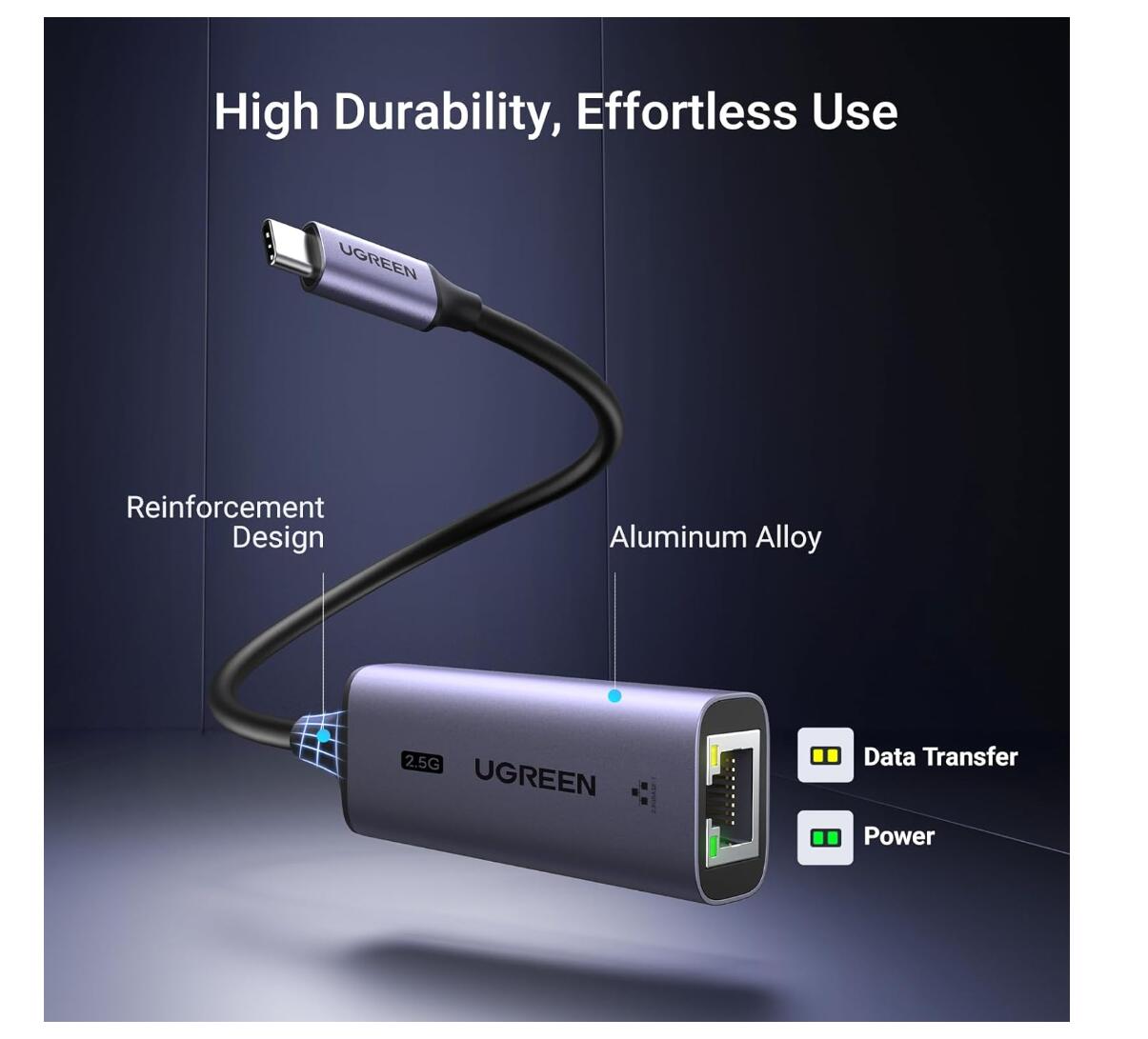 Aluminum LAN Network Adapter USB-C to Ethernet Cable