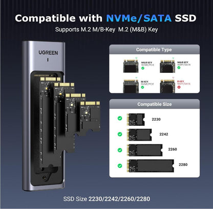 Aulminum SATA SSD Enclosure Portable External 10Gbps VNMe M.2