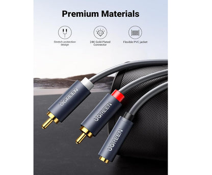 Bi-Directional 3.5mm Female to 2-RCA Male Cable Gold Plated