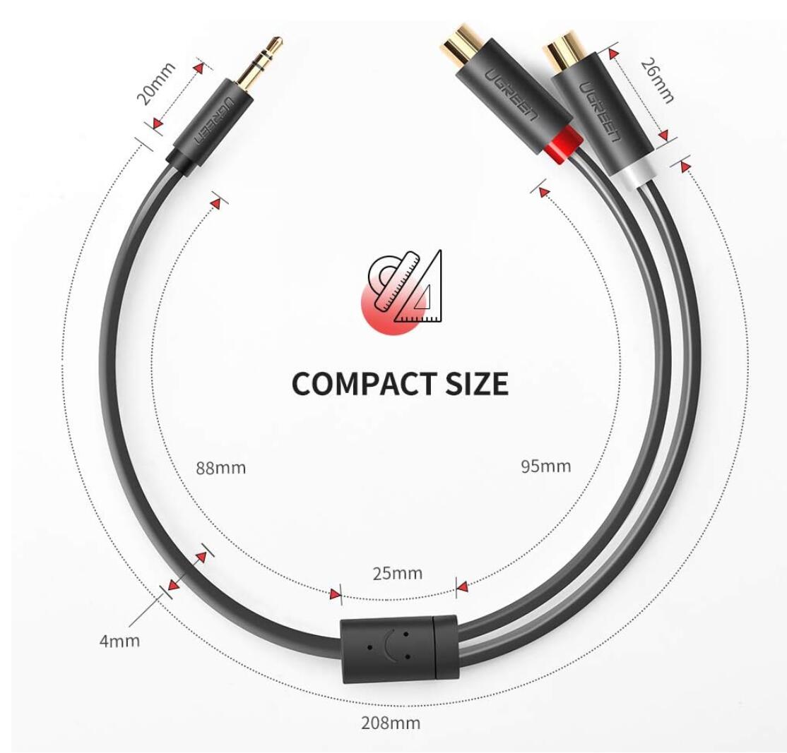 Bi-Directional 3.5mm Male to 2-RCA Female Jack Audio Cable