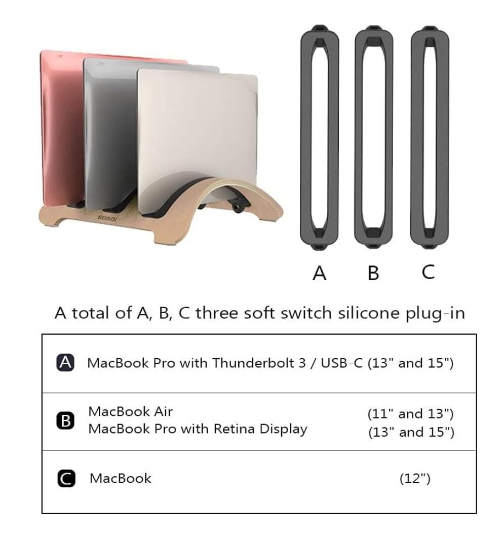 Birch Wood Laptop Stand 3-Slots Vertical Holder Space－Saving