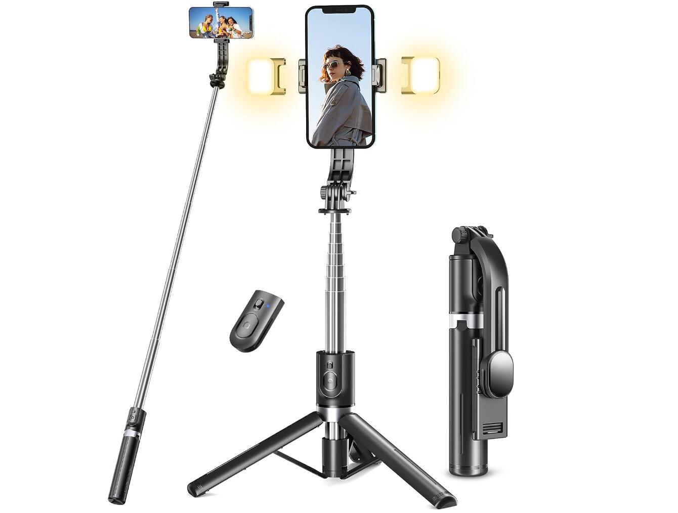 Bluetooth Selfie Stick with Light Wireless Remote Triple Portable