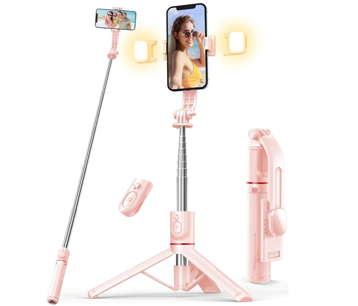 Bluetooth Selfie Stick with Light Wireless Remote Triple Portable