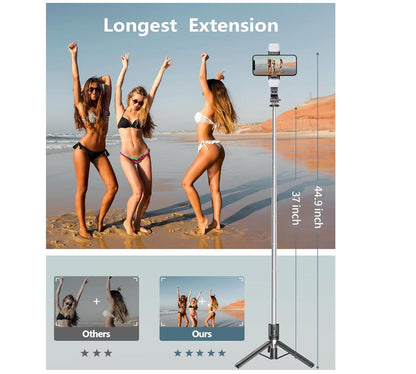 Bluetooth Selfie Stick with Light Wireless Remote Triple Portable