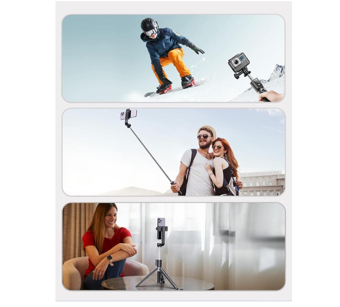 Bluetooth Selfie Stick with Wireless Remote Portable 5-in-1 Triple