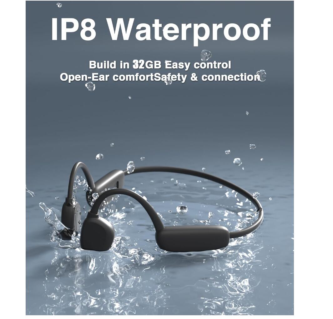 Bone-Conduction Bluetooth 5.3 IPX8 Waterproof Headset Swimming