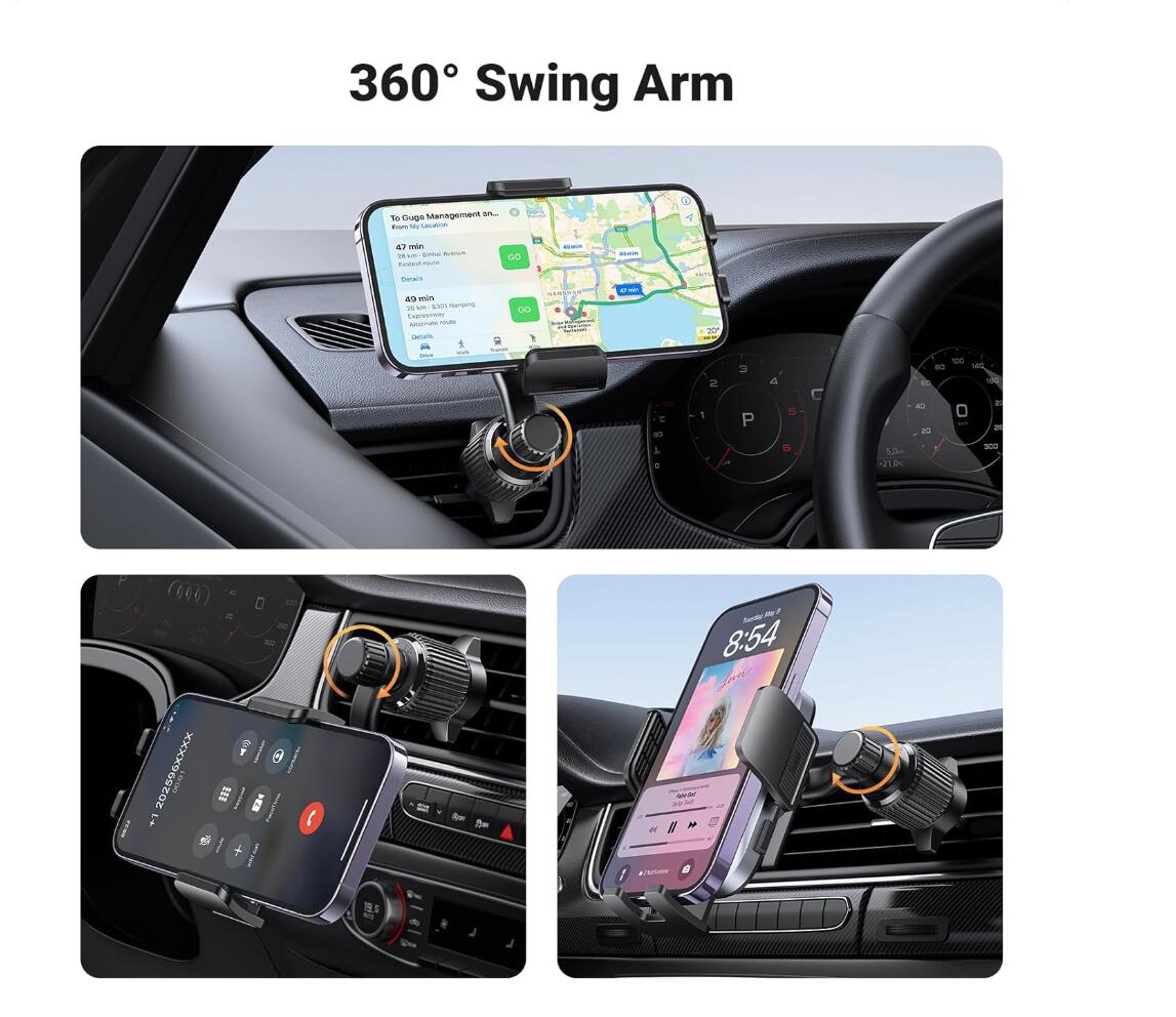 Car Mount Swing Arm Not Block Air Vent Wider Clamp Phone Holder