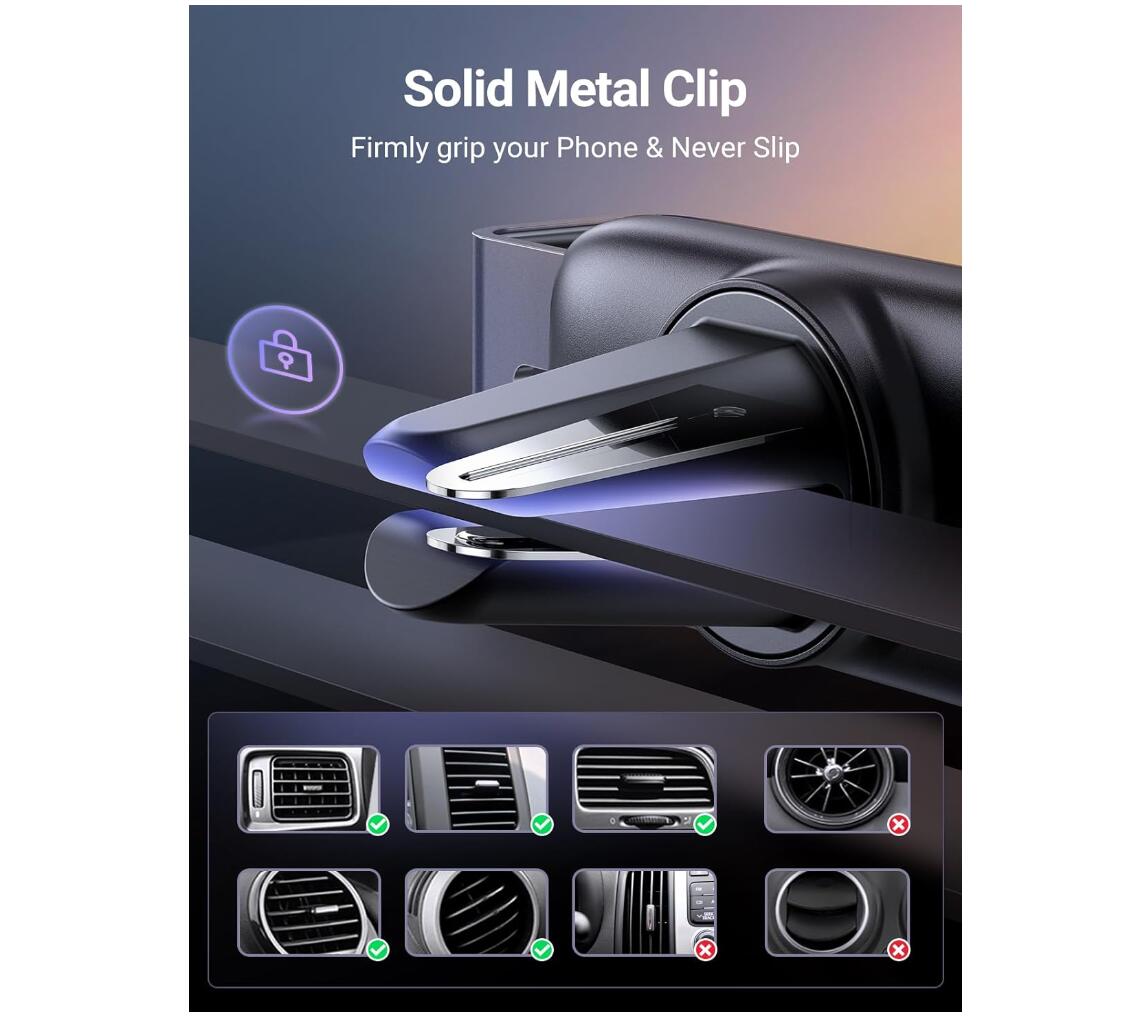 Car Phone Mount Air Vent Clip Holder 360 Degree Rotation Securely