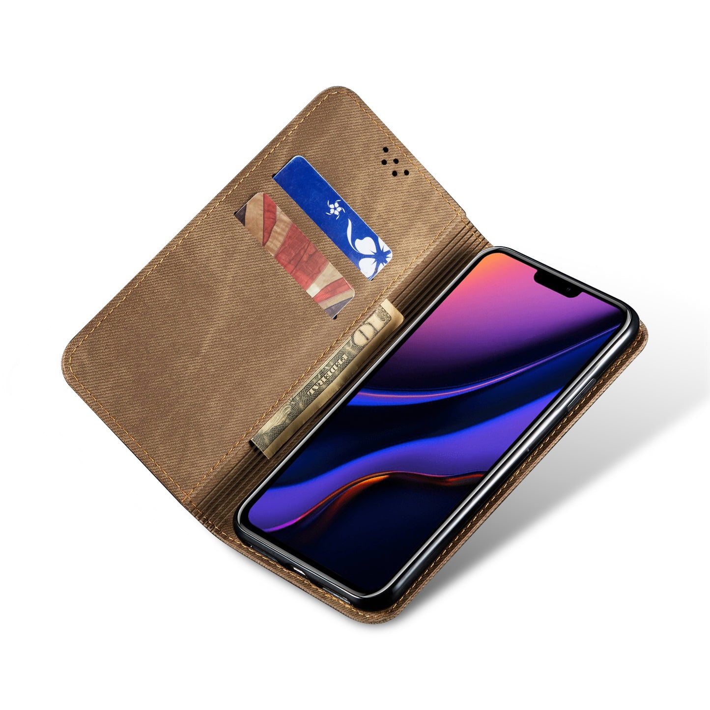 Retro Demin Wallet Leather Apple iPhone 11 Case Frosted TPU Shell