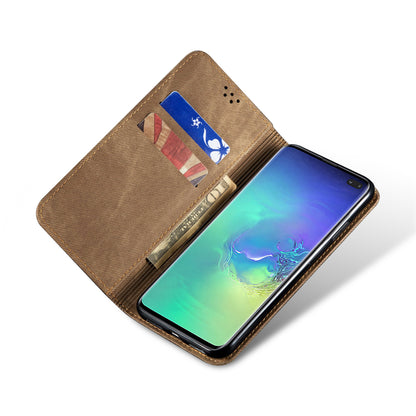 Retro Demin Wallet Leather Samsung Galaxy S10+ Case Frosted TPU Shell