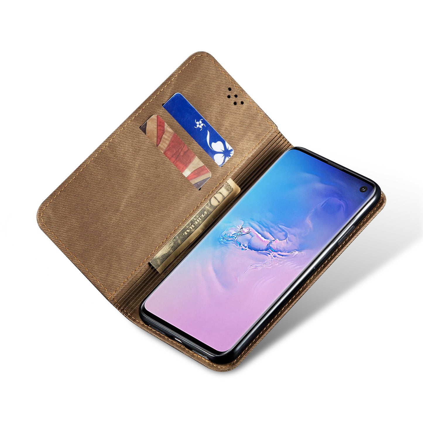 Retro Demin Wallet Leather Samsung Galaxy S10 Case Frosted TPU Shell