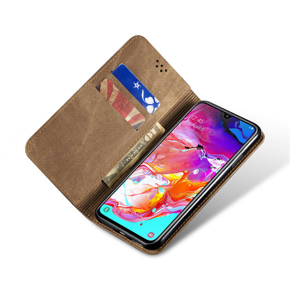 Retro Demin Wallet Leather Samsung Galaxy A70 Case Frosted TPU Shell