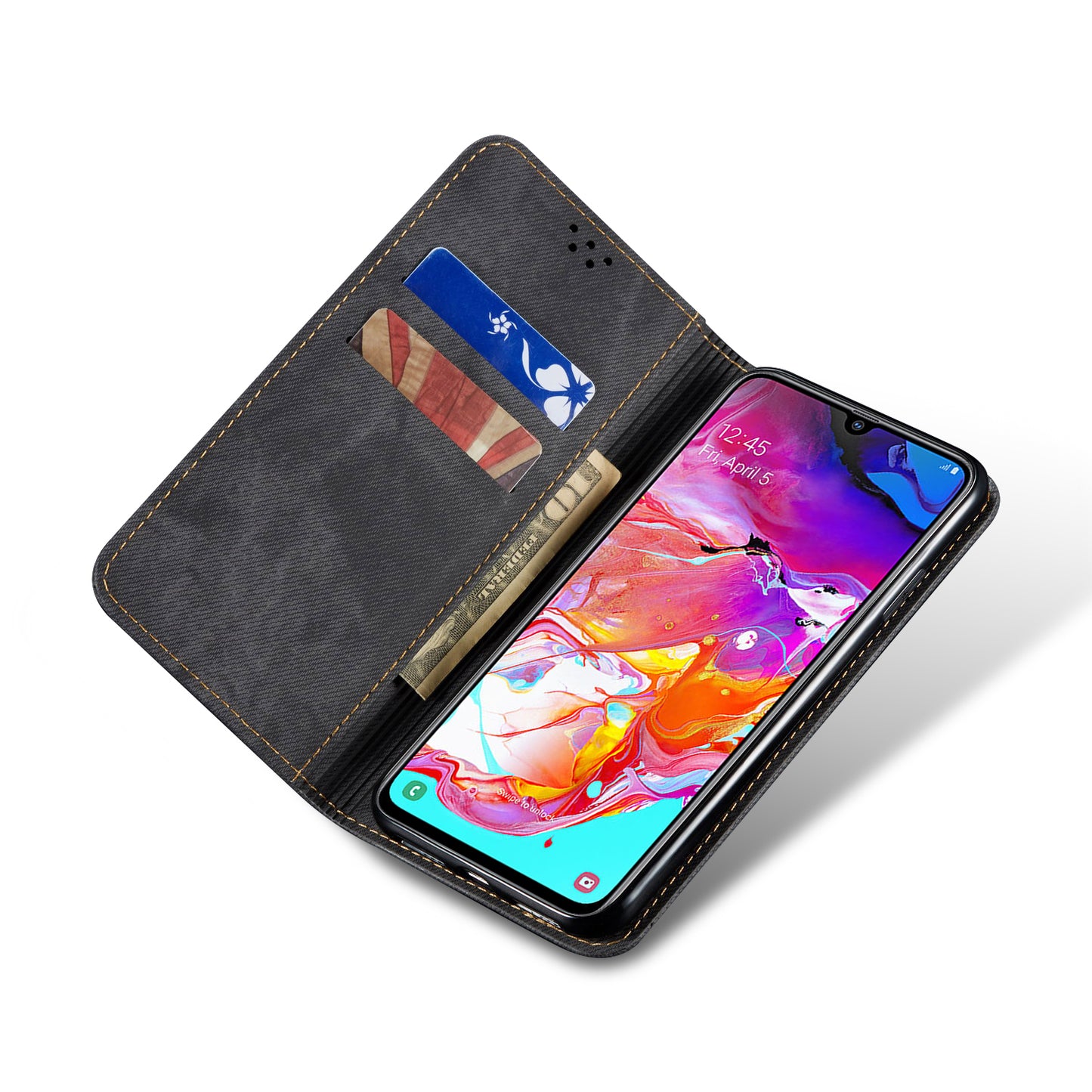 Retro Demin Wallet Leather Samsung Galaxy A70s Case Frosted TPU Shell