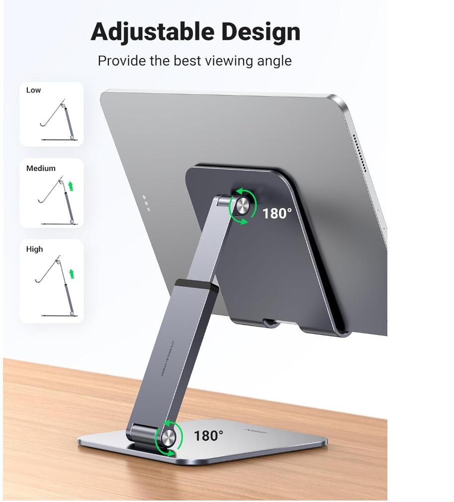 Desk Height Adjustable Aluminum Foldable Dock Tablet Stand Holder