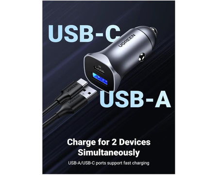 Dual PD Fast Charging 20W USB-C Car Charger 2-Port